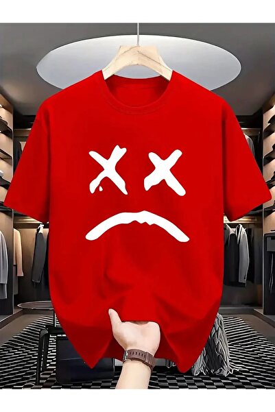 AZIZI TEKSTIL Lightweight Red Graphic Tee for Men - Breathable, Quick Dry, Bo...