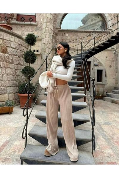 BİGÜMEX Women's Palazzo Ribbed Wide Leg Camisole Sweatpants