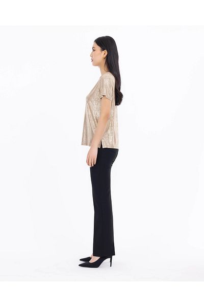 SEÇİL Ribbed V-Neck Short Sleeve Blouse