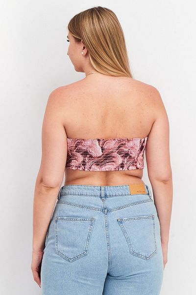 NA-KD Women Straight Across Strapless Printed Top, Pink Combo