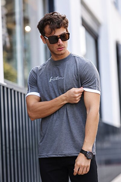 aziso Ανδρικό μπλουζάκι από βαμβακερό μπλουζάκι με σωληνώσεις ώμου με λεπτή εφαρμογή