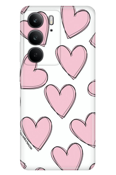 realme C75 (Rmx3941) Case Colorful Silicone Printed Tpu Pink Striped Hearts