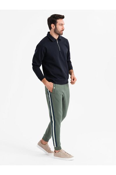 OMBRE Herren Jogginghose mit Paspeln und Beinbündchen - oliv V2 OM-PASK-0258 S