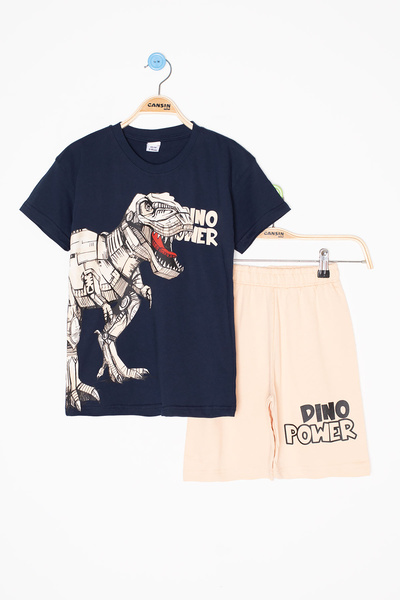 Cansın Mini Синій шорти з принтом динозавра для хлопчиків, комплект 20618