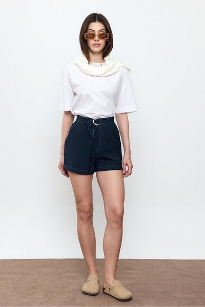 SHERIN Navy Blue Belted Shorts