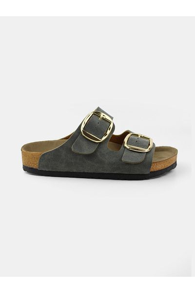 MAGGIO Papuci de damă kaki cu cataramă dublă confortabili