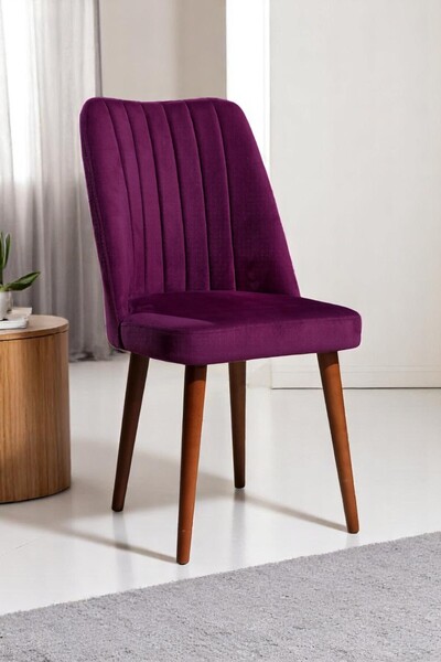 MYMASSA Polo Sandalye - Soho Mor Kumaş - Ahşap Ceviz Ayak - Mutfak Sandalyesi...