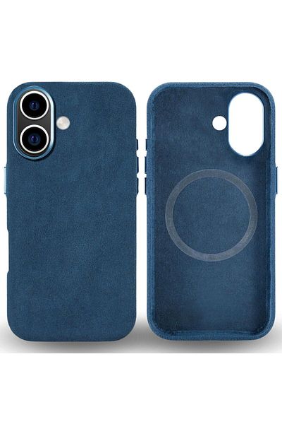 megaMobile Husă megaMOBILE® Alcantara pentru iPhone 16 Plus, albastru