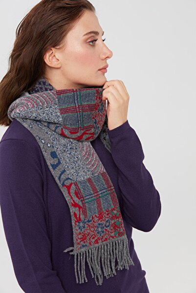 Desen Triko Women's Patchwork Patterned Scarf, Smoked
