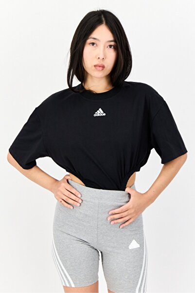 adidas ملابس رياضية نسائية بأكمام قصيرة، لون أسود