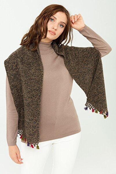 Desen Triko Women's Crocheted Tasseled Wool Scarf M.brown