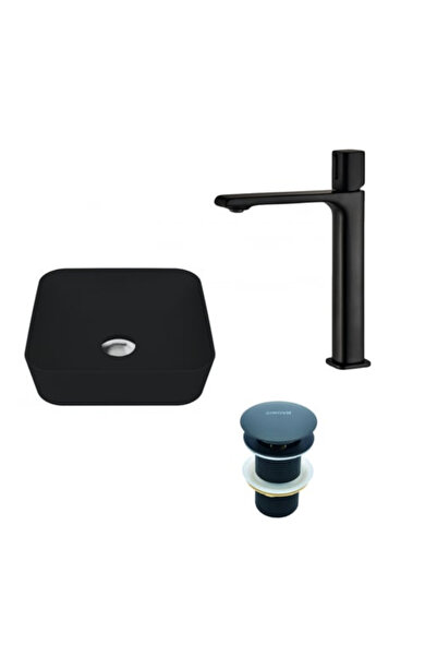 Creavit Ultra Tezgah Üstü Lavabo Ve Alfa Çanak Armatür Seti Kömür Karası
