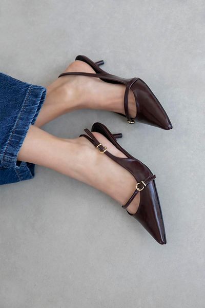 STRASWANS Valeria Women's Heeled Wrinkled Leather Shoes Claret Red