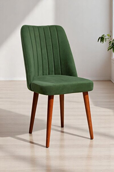 MYMASSA Polo Sandalye - Soho Yeşil Kumaş - Ahşap Ceviz Ayak - Mutfak Sandalye...