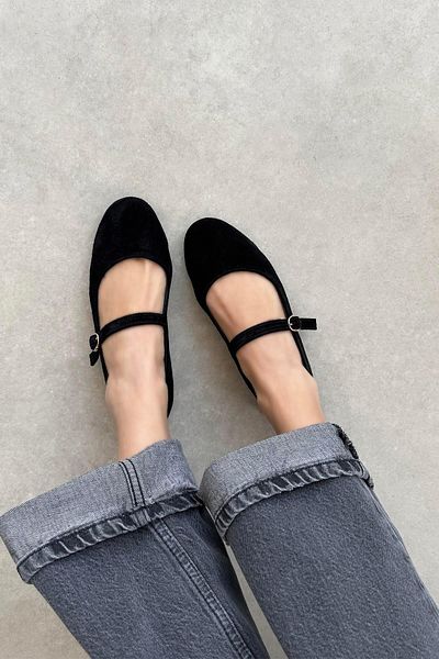 STRASWANS Lisa Women's Genuine Leather Suede Ballerinas Black