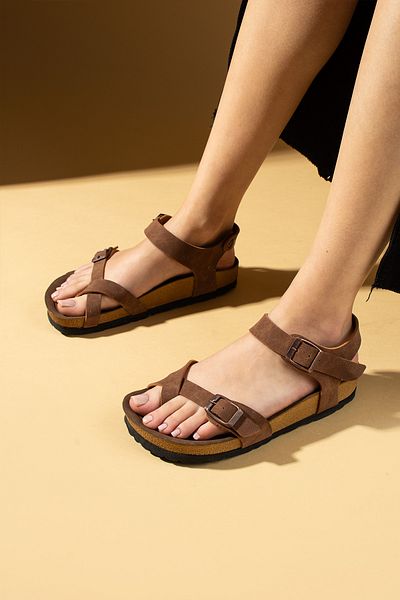 Pembe Potin Taba Unisex Orthopedic Sole Buckle Daily Comfortable Sandals