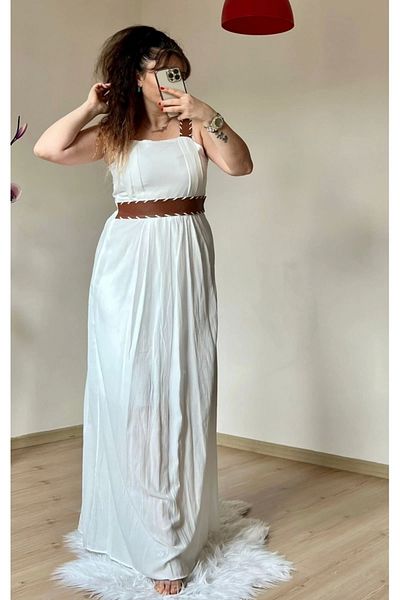 azra moda Δερμάτινο φόρεμα με λουράκι Λευκό