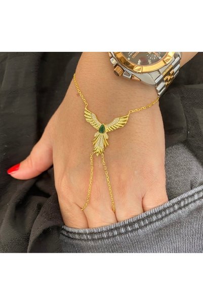 simurg jewellery Yeşil Taşlı Gümüş Şahmeran Bileklik