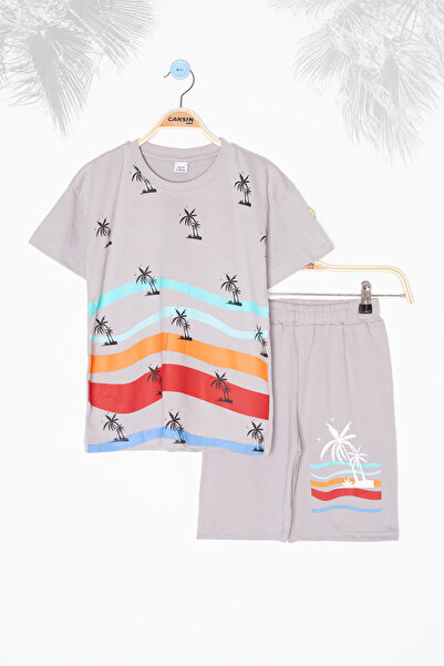 Cansın Mini Шорти з велосипедним коміром і сірим пальмовим візерунком для хло...