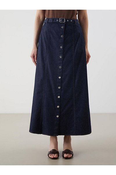 LC Waikiki Fusta de jeans cu nasturi cu centura in talie