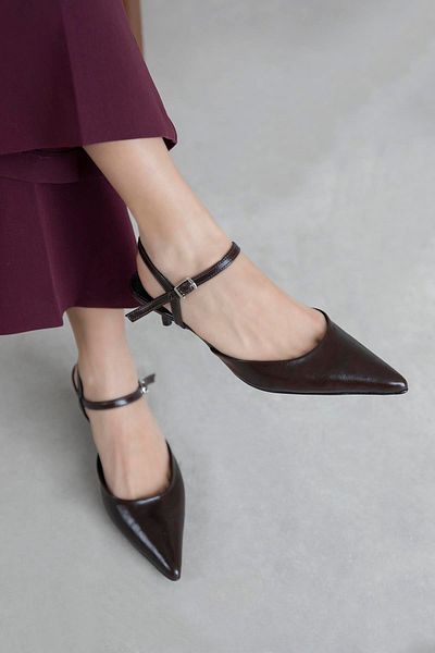 STRASWANS Melvin Women's Heeled Wrinkled Leather Shoes Brown