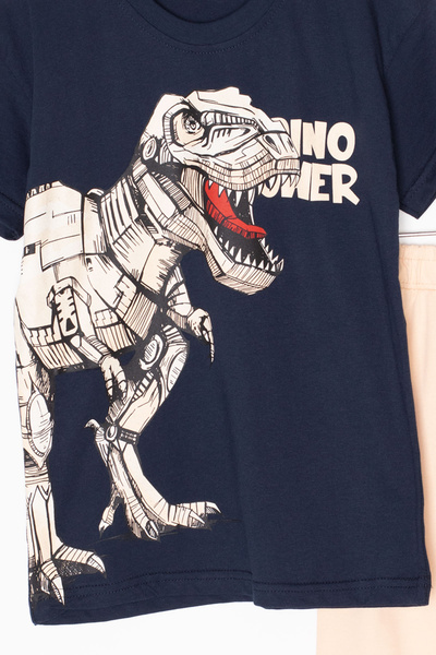 Cansın Mini Синій шорти з принтом динозавра для хлопчиків, комплект 20618