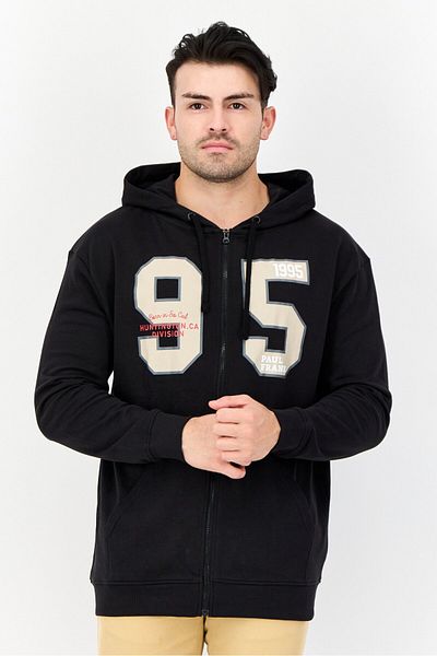 PAUL FRANK Men Printed Long Sleeves Full Zip Hoodie, Black