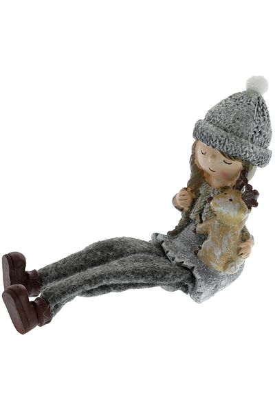 GiftExpress Girl figurine with reindeer textile legs - Grey