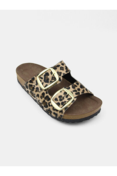MAGGIO Women's Leopard Patterned Double Buckle Slippers Comfortable