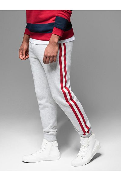 OMBRE Men's sweatpants with piping and ribbing on legs - grey melange V1 OM-PASK-0258 XXL