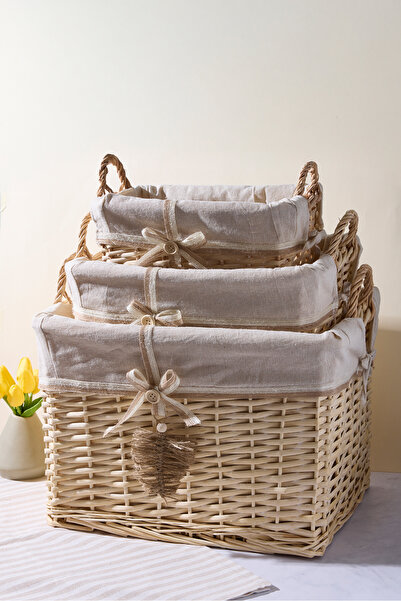 Perotti Salice Hasır 3 Lü Kulplu Sepet Organizer Düzenleyici