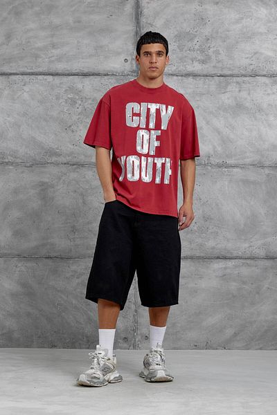 NOMARC Κόκκινο μπλουζάκι City Of Youth με στάμπα OVersize
