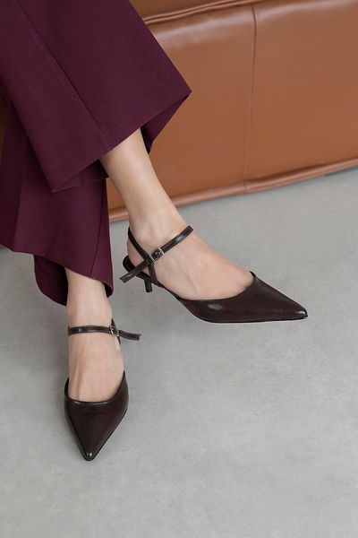 STRASWANS Melvin Women's Heeled Wrinkled Leather Shoes Brown