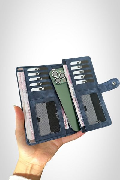MFT Leather Design Twist 2323 Γνήσιο Δερμάτινο Unisex Πορτοφόλι Tiguan Navy Blue με θήκη τηλεφώνου