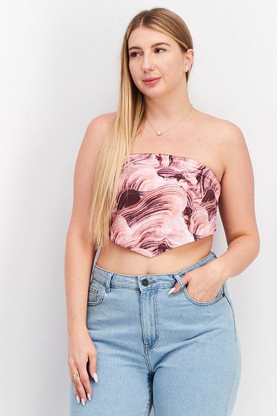 NA-KD Women Straight Across Strapless Printed Top, Pink Combo