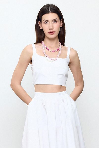 SHERIN White 100% Cotton Strap Crop