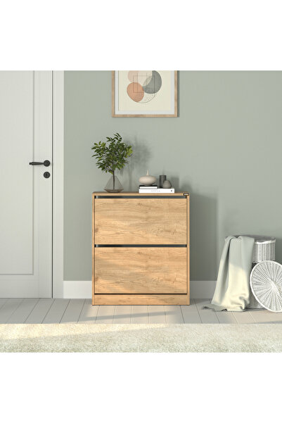 Adore Mobilya Flat Duo 2 Katlı Geniş Ayakkabılık - Florida Meşe 73x84x26 cm