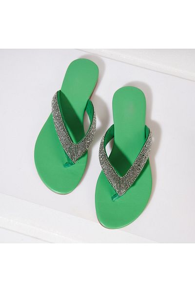 Joana Green Slippers/Flip Flops Made of Jerzey Eco-Leather