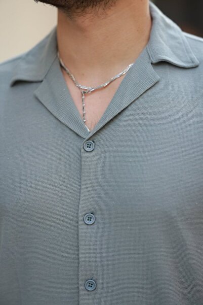 JANES Чоловіча сорочка з коротким рукавом з в'язаним коміром