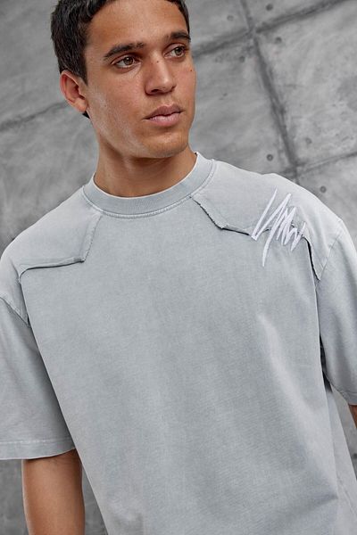 NOMARC Γκρι μπλουζάκι Oversize με κομμένο πλύσιμο