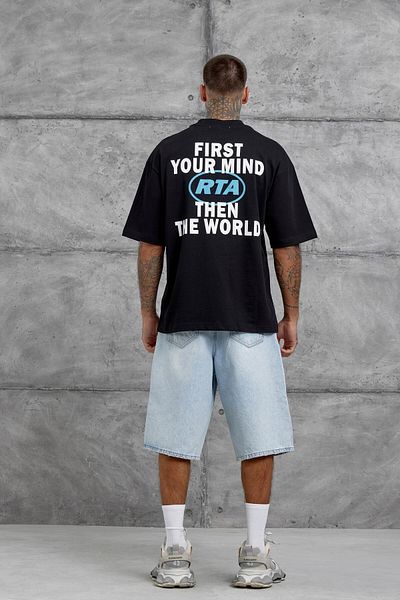 NOMARC Μαύρο μπλουζάκι Oversize με γραμμένο First Your Mind