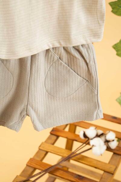 bombe Kız Erkek Bebek Çocuk Gri Şortlu Rahat Takım Natural Pamuklu Trend Moda Alt Üst Takım