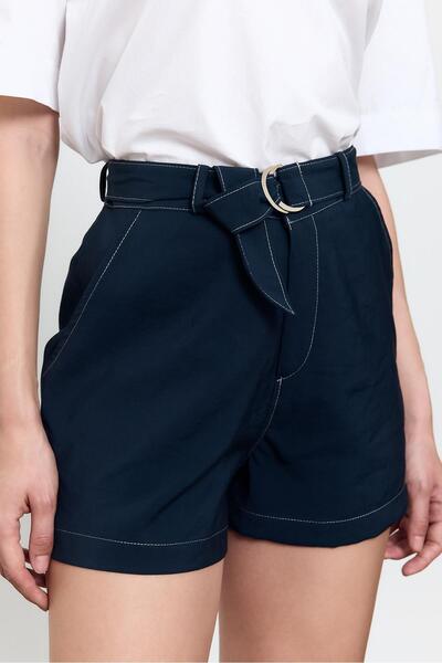 SHERIN Lacivert Kemerli Şort