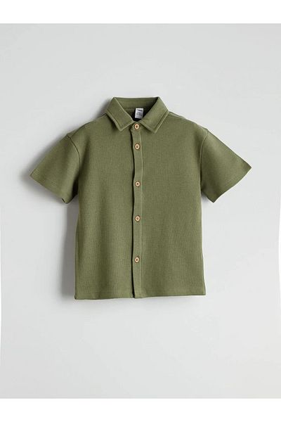 LC Waikiki Lcw Kids Khaki Basic Boys Cotton Shirt and Shorts Pack of 2