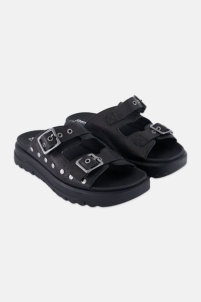 Geox Women Slip On Leather Slippers, Black