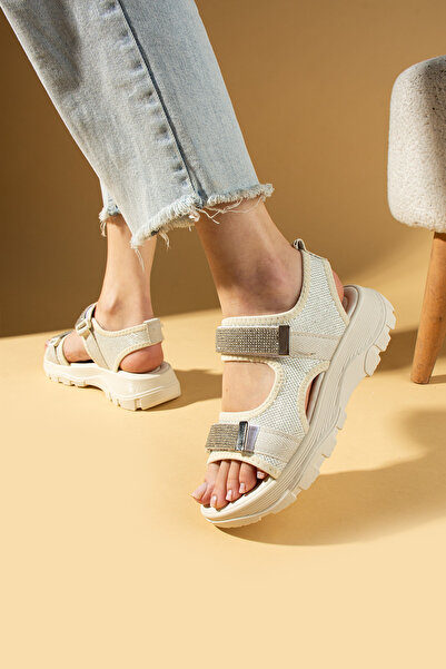 Pembe Potin Women's Beige Anatomical Comfortable Sole Daily Conford Sandals