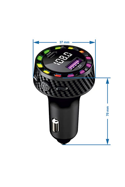 Mega Oto Market Rgb Işıklı 5.3 Bluetoothlu Çakmaklık 30w Usb Type C Hızlı Şarjlı Araç Kiti - Eller Serbest Modlu