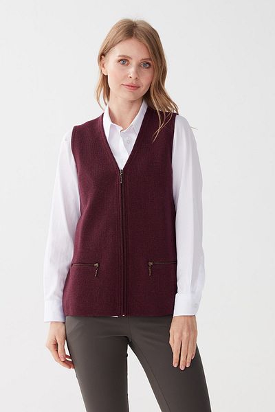 Desen Triko Women's Steel Knit Pocket Zippered Plain Knitwear Vest Red