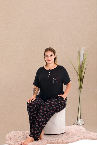 Lady Lingerie Set pijamale pentru femei, cu mâneci scurte, cu guler cu nasturi