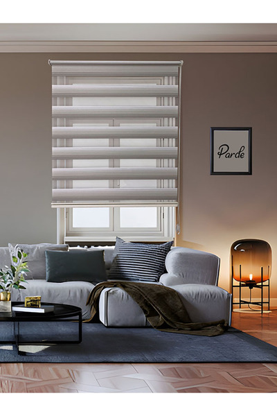 pardeh Parde Güneş Serisi İthal Kumaş Pliseli Gri Geçişli Zebra Stor Perde